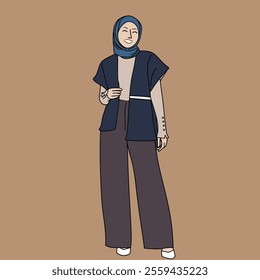 Illustration of dress for muslimah (Muslim woman) with combination of Winter Earth tone colour