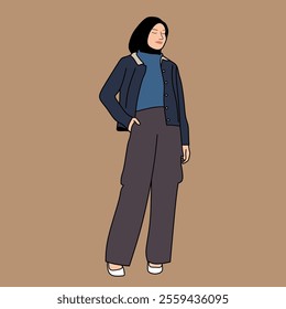 Illustration of dress for muslimah (Muslim woman) with combination of Winter Earth tone colour
