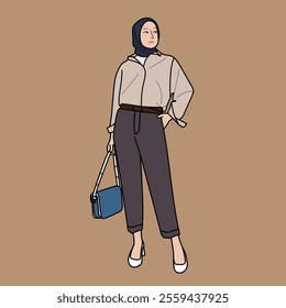 Illustration of dress for muslimah (Muslim woman) with combination of Winter Earth tone colour