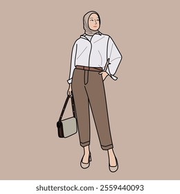 Illustration of dress for muslimah (Muslim woman) with combination of Warm tone colour