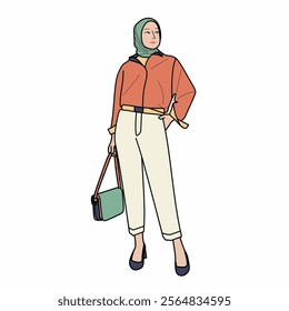 Illustration of dress for muslimah (Muslim woman) with combination of Pastel Warm tone colour.