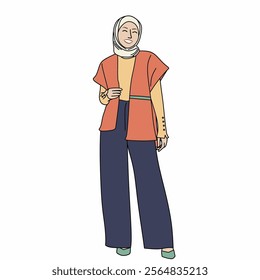 Illustration of dress for muslimah (Muslim woman) with combination of Pastel Warm tone colour.