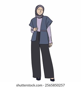 Illustration of dress for muslimah (Muslim woman) with combination of Purple Pastel tone colour.