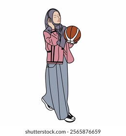 Illustration of dress for muslimah (Muslim woman) with combination of Pink Pastel tone colour.