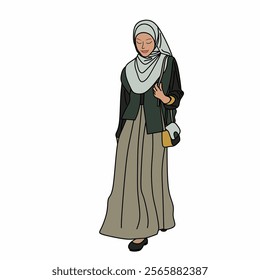 Illustration of dress for muslimah (Muslim woman) with combination of Green Pastel tone colour.