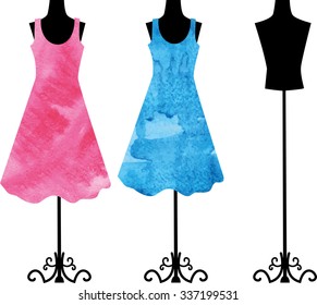 illustration of a dress on a mannequin. watercolor