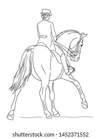 Illustration of a dressage rider on a horse executing the half pass on gallop