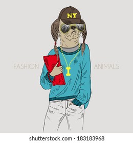 Illustration of dressed up doggy girl, urban style