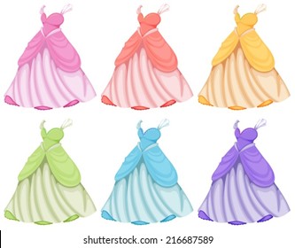 Illustration of dresses in different colors