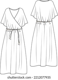 illustration of dress,knotting belt detail, double-breasted