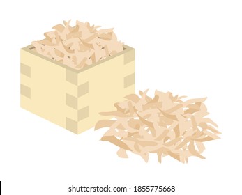 Illustration of dried bonito in a wooden box.