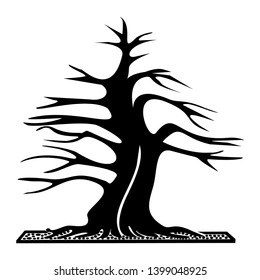 illustration of dried bonsai with white background