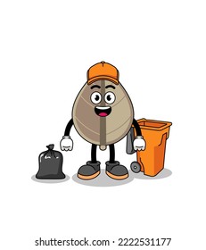 Ilustración de dibujos animados de hojas secas como recolector de basura, diseño de personajes