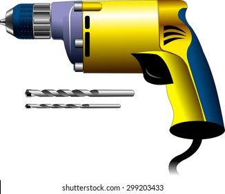 Illustration of a drill isolated on white background, vector illustration