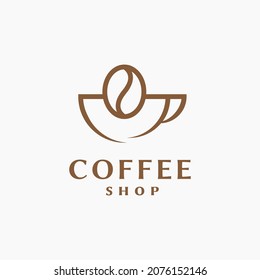 Illustration drink Coffee cup with bean Shop logo design