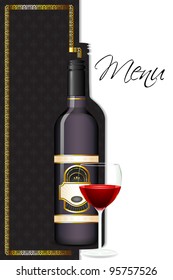 illustration of drink menu card with wine glass and bottle