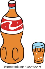 Illustration of drink in a plastic bottle and drink poured into a glass