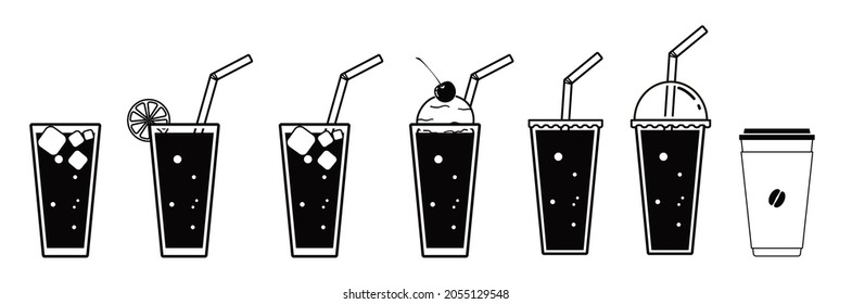 illustration of drink variation set monochrome