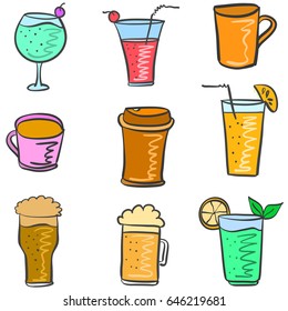 Illustration drink various doodle set