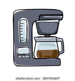 Illustration of a drip coffee maker on a white background. Color image isolated on white background. Doodle style.