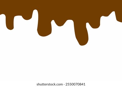 Illustration of dripping brown chocolate on a white background. World Chocolate Day celebration banner. Abstract chocolate flow down