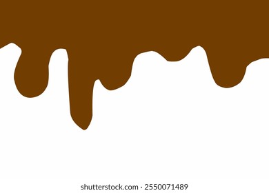 Illustration of dripping brown chocolate on a white background. World Chocolate Day celebration banner. Abstract chocolate flow down
