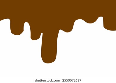 Illustration of dripping brown chocolate on a white background. World Chocolate Day celebration banner. Abstract chocolate flow down