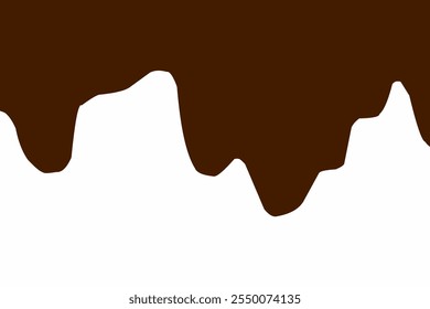 Illustration of dripping brown chocolate on a white background. World Chocolate Day celebration banner. Abstract dark chocolate flow down
