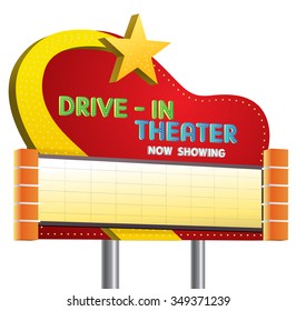 illustration of a drive in theater now showing sign banner cartoon on isolate white background