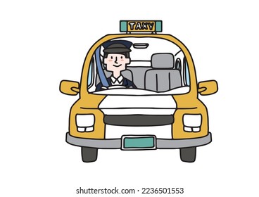 Illustration of a driver in a taxi (color)