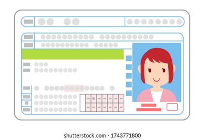 Illustration of driver's license surface, beginner driver woman