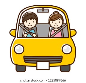 Illustration driving with couple.