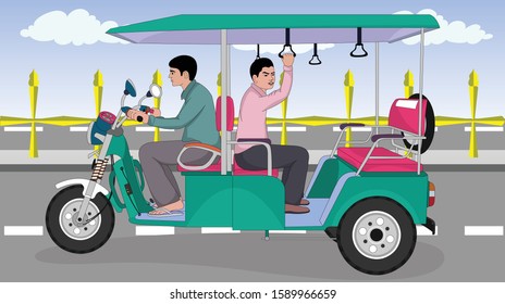 Illustration of driving e rickshaw people