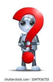 illustration of a droid little robot hold a question symbol on isolated white background