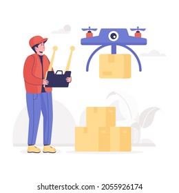 Illustration of drone delivery with pixel-perfect graphics 