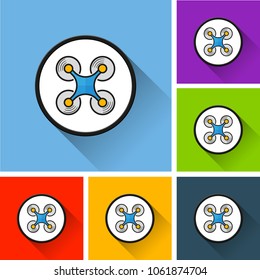 Illustration of drone icons with long shadow
