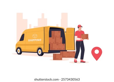Illustration of drop off package shipping. Illustrations for websites, landing pages, mobile apps, posters and banners. Trendy flat vector illustrations
