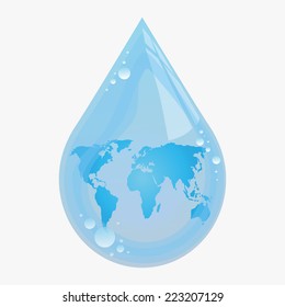 Illustration of drop of water with continents within it