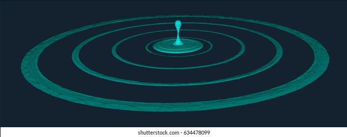 Illustration of a drop of water falling on a water surface and creating a small splash and small circle waves