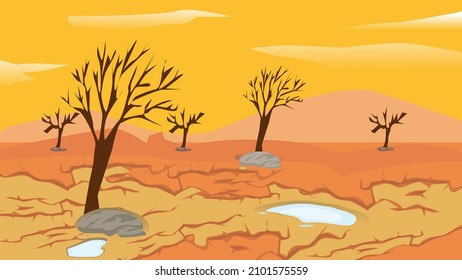 illustration of drought in a place with dry trees and cracked soil lack of water and hot weathe