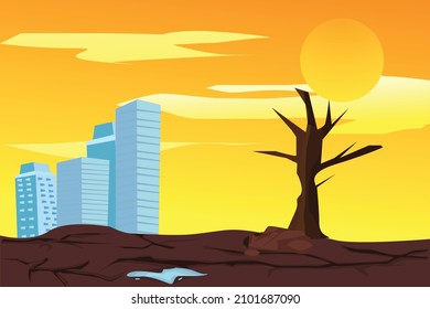 illustration of drought in a place with dry trees and cracked soil lack of water and hot weather