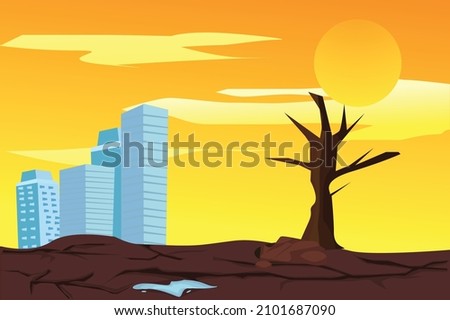 illustration of drought in a place with dry trees and cracked soil lack of water and hot weather