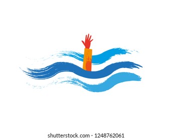 Illustration of the drowning and asking for help