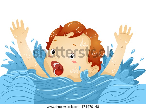 Illustration Drowning Boy Waving His Hands Stock Vector (Royalty Free ...