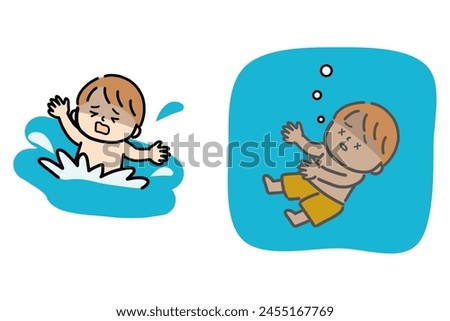 Illustration of a drowning child asking for help and a child drowning silently.