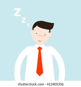 Illustration of drowsy businessman. Vector illustration flat style.