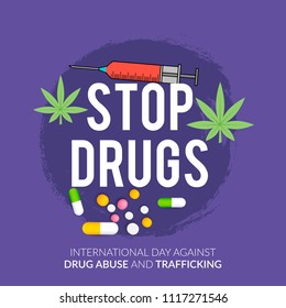 Illustration Of Drug Abusing Concept Poster Template Design,International Day Against Drug Abuse.