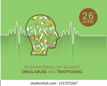 Illustration Of Drug Abusing Concept Poster Template Design,International Day Against Drug Abuse.