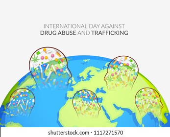 Illustration Of Drug Abusing Concept Poster Template Design,International Day Against Drug Abuse.