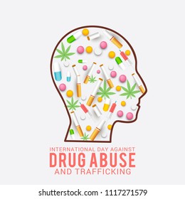 Illustration Of Drug Abusing Concept Poster Template Design,International Day Against Drug Abuse.